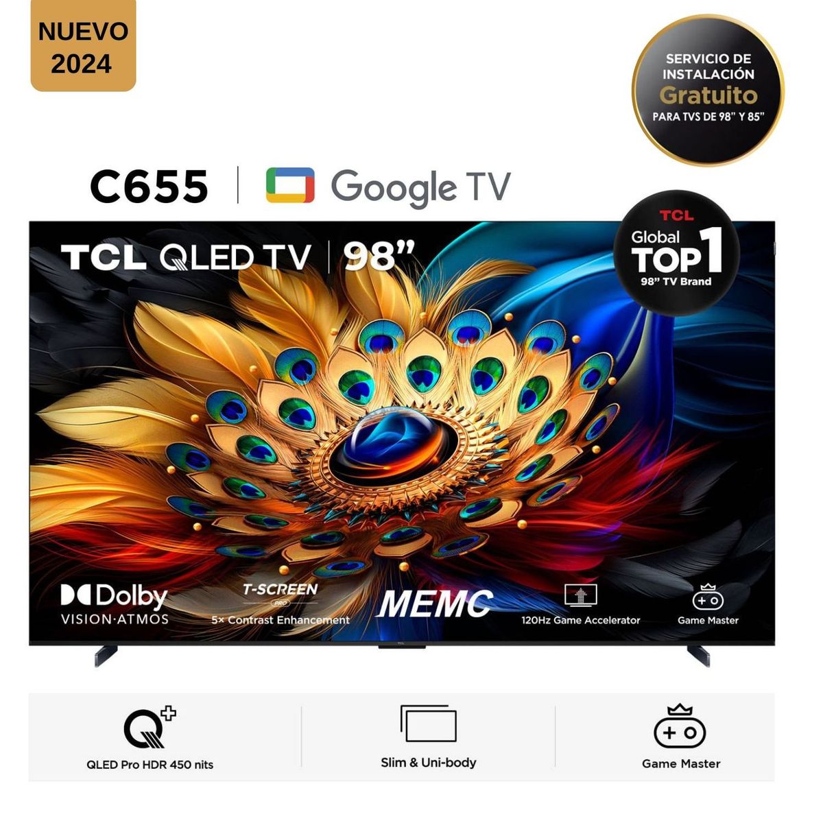 TCL - Televisor TCL 98 Google Tv 98c655 Qled 4k Ultra Hd Smart Tv