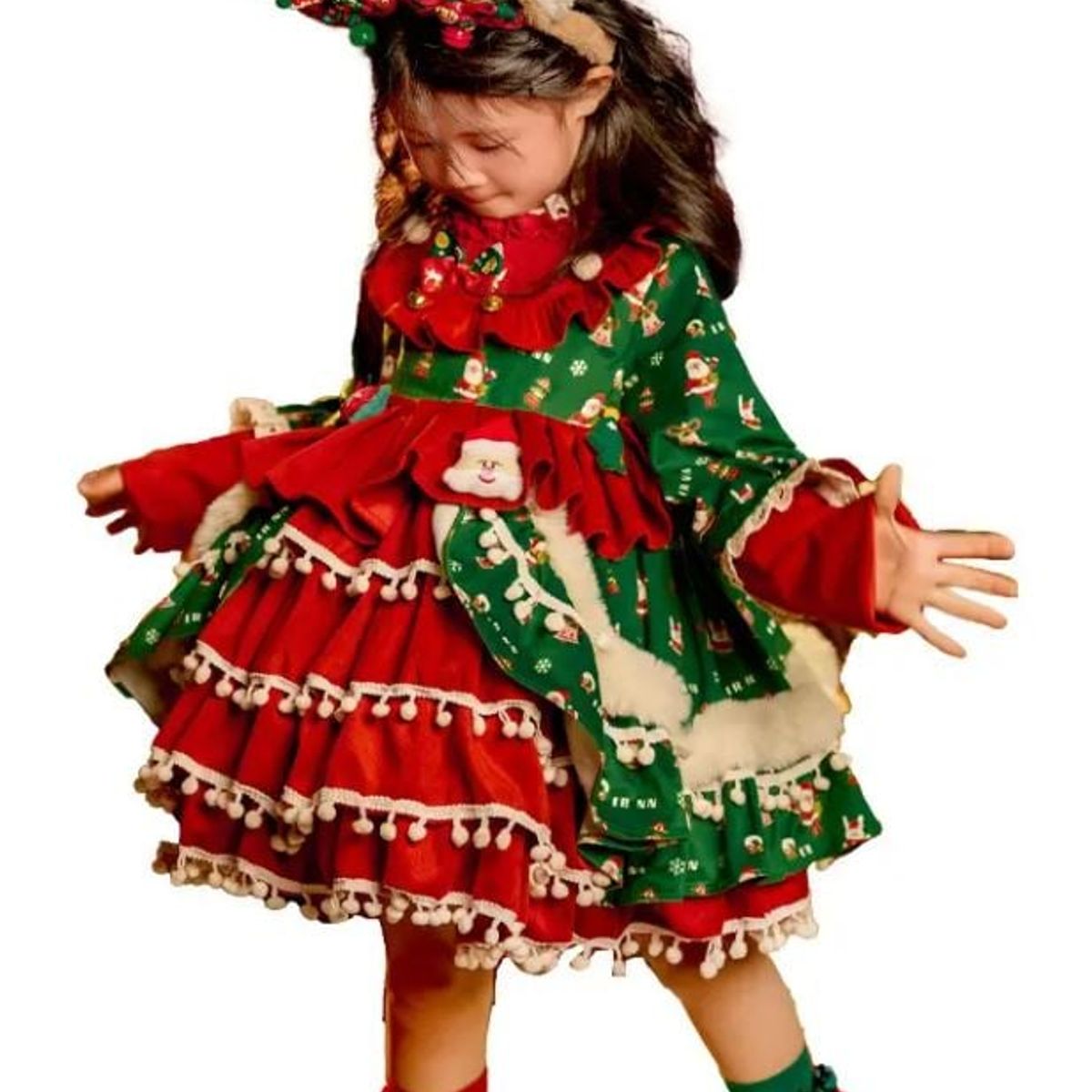 GENERICO - DISFRAZ VESTIDO MANGA LARGA CAPAS TUTU NAVIDAD 3 A 4 AÑOS SIN ACCESORIOS