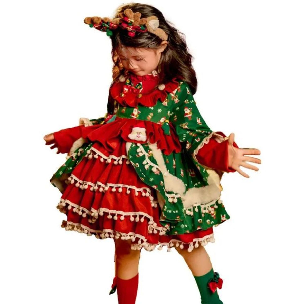 GENERICO - DISFRAZ VESTIDO MANGA LARGA CAPAS TUTU NAVIDAD 3 A 4 AÑOS SIN ACCESORIOS