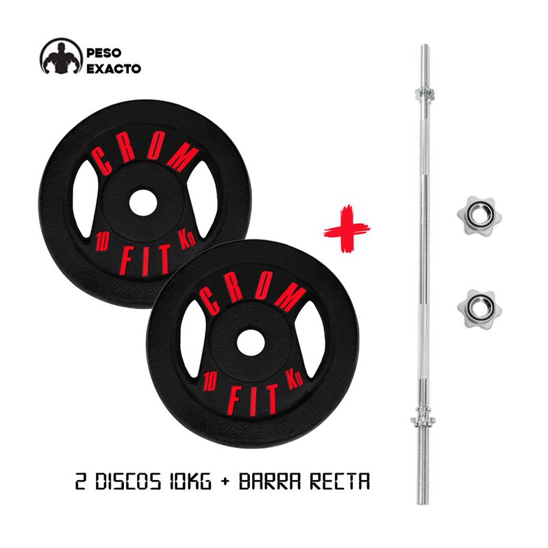 HOLGU - Pesas 2 Discos 10KG + Barra Recta 1.20M