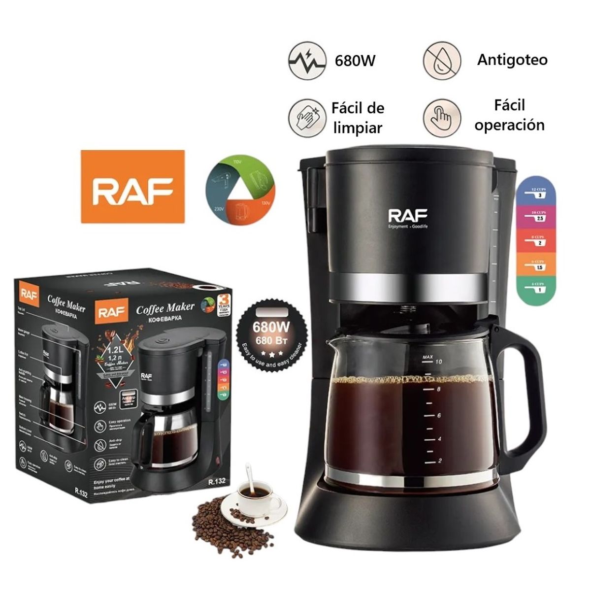 GENERICO - Cafetera eléctrica RAF 680w modelo R132