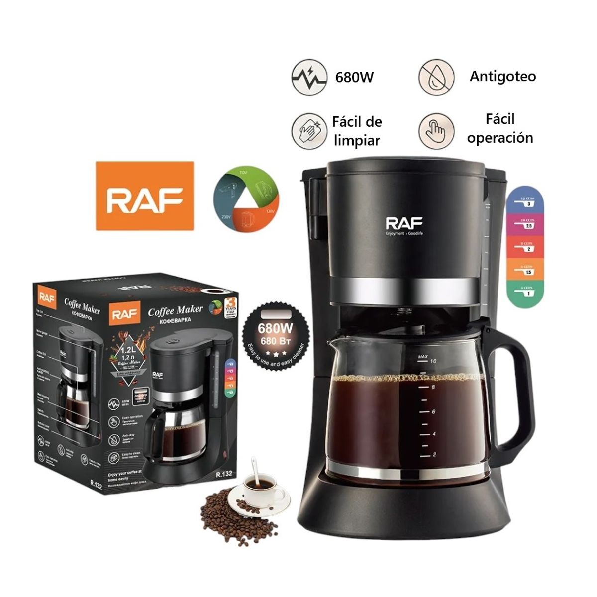 GENERICO - Cafetera eléctrica RAF 680w modelo R132