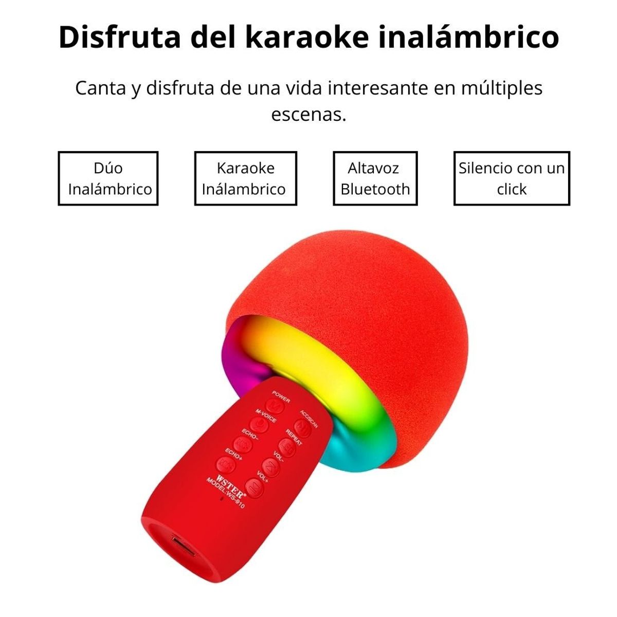 GENERICO - Micrófono Bluetooth Parlante para Karaoke Radio FM USB WS-910 Negro