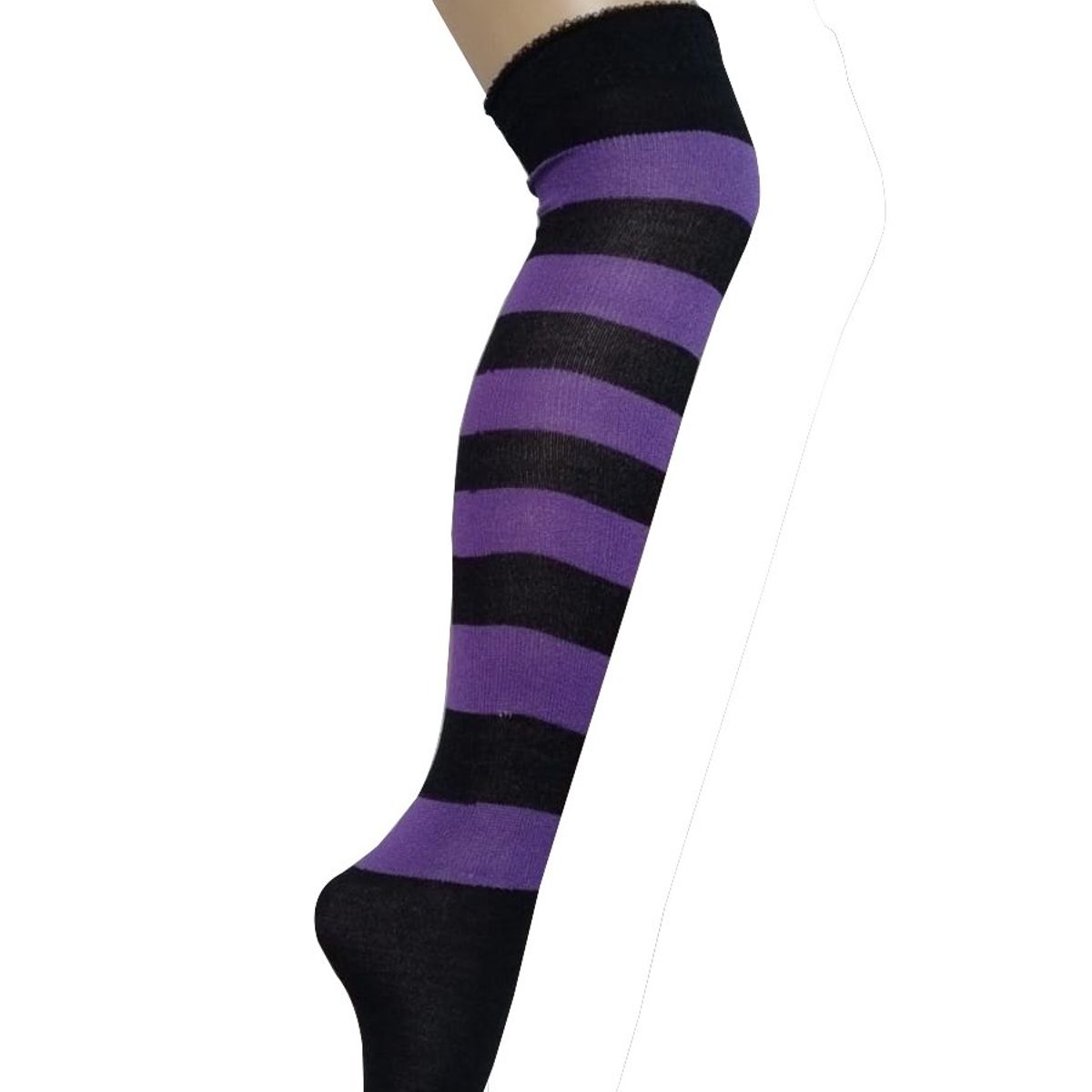 WHITE - Medias Rayas Negro y morado largas halloween disfraz_.