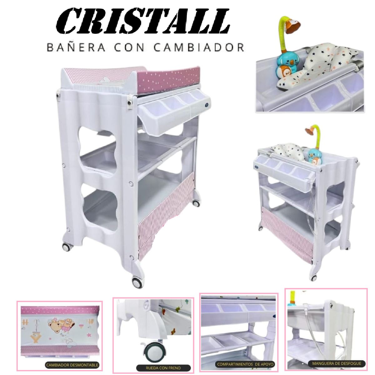 GENERICO - Bañera Con Cambiador Cristall Con Regadera-Rosa