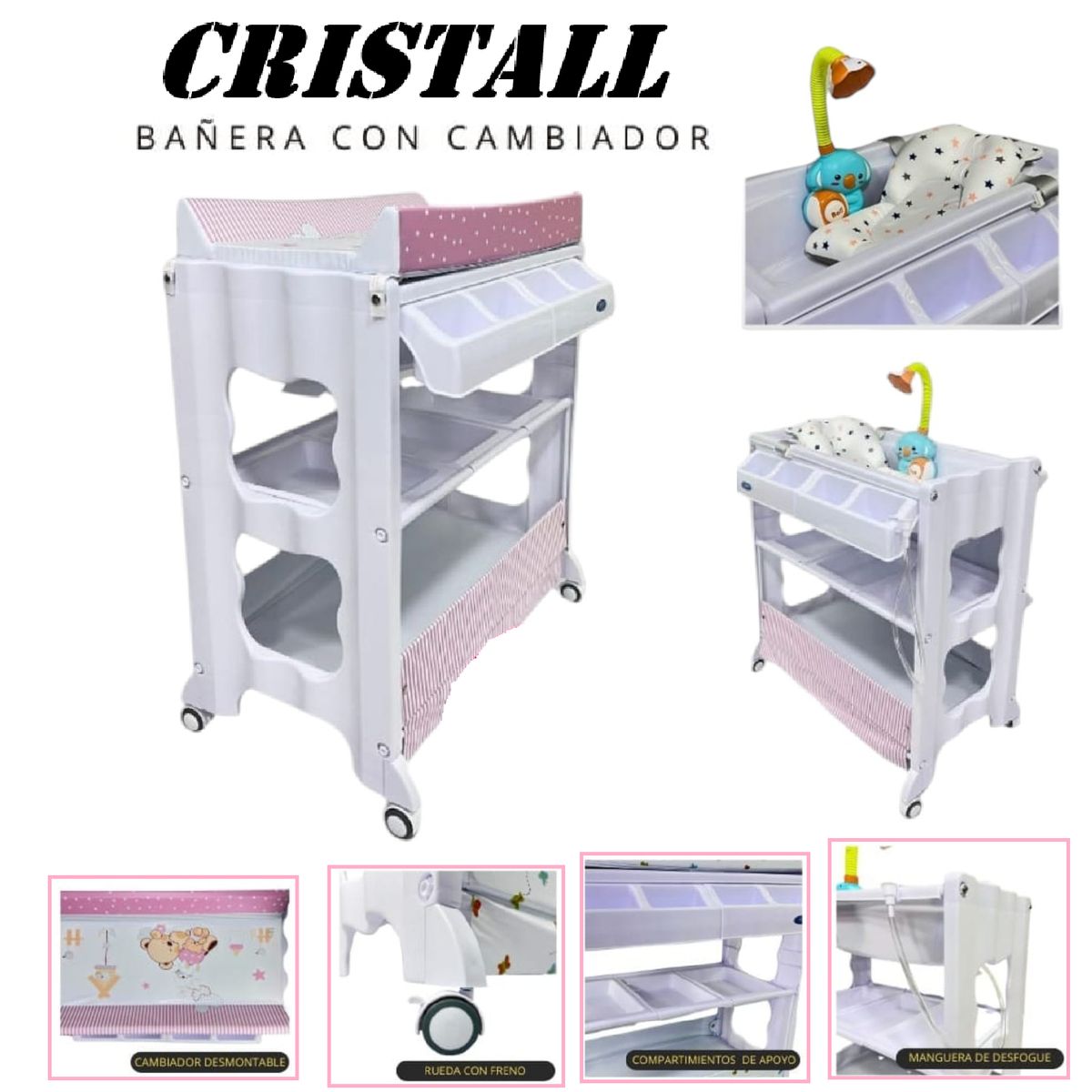 GENERICO - Bañera Con Cambiador Cristall Con Regadera-Rosa