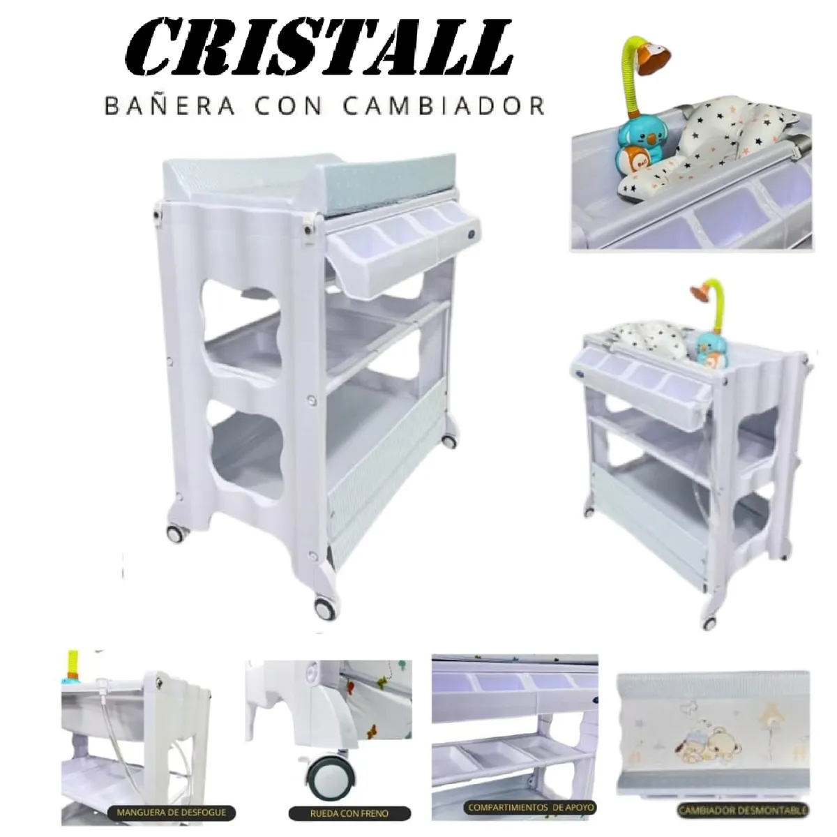 GENERICO - Bañera Con Cambiador Cristall Con Regadera-Celeste