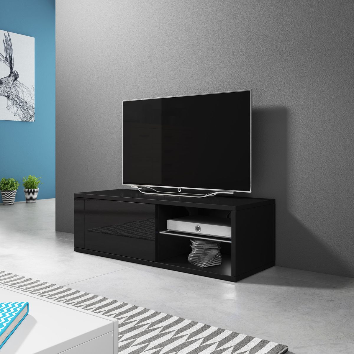 TU MESITA - Mesa de TV Moderna Anna con repisa de Vidrio color Negro TU MESITA