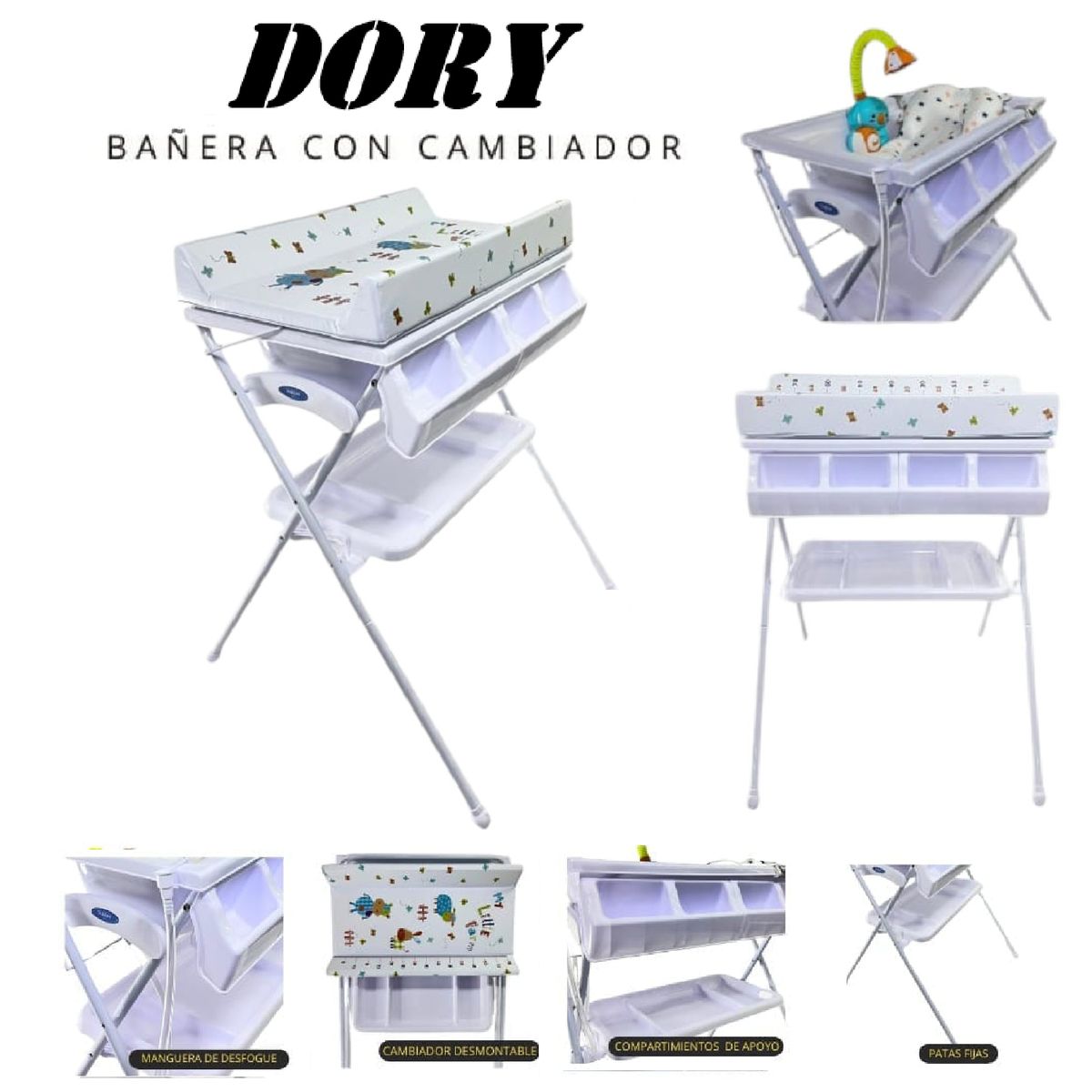 GENERICO - Bañera Con Cambiador Dory Con Regadera-Blanco