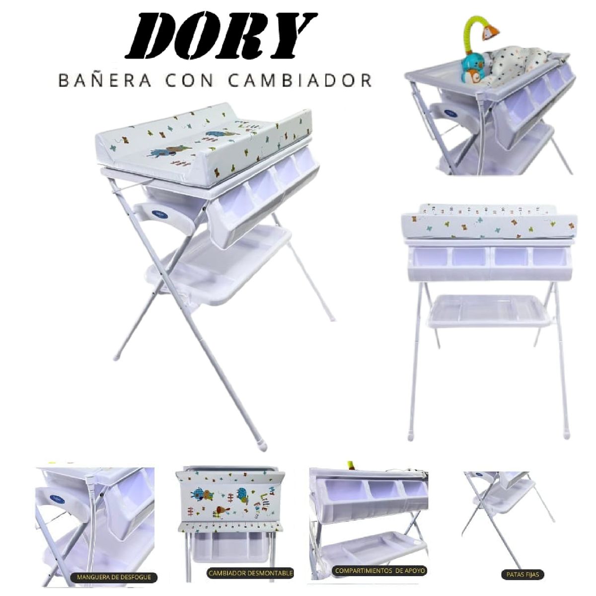 GENERICO - Bañera Con Cambiador Dory Con Regadera-Blanco