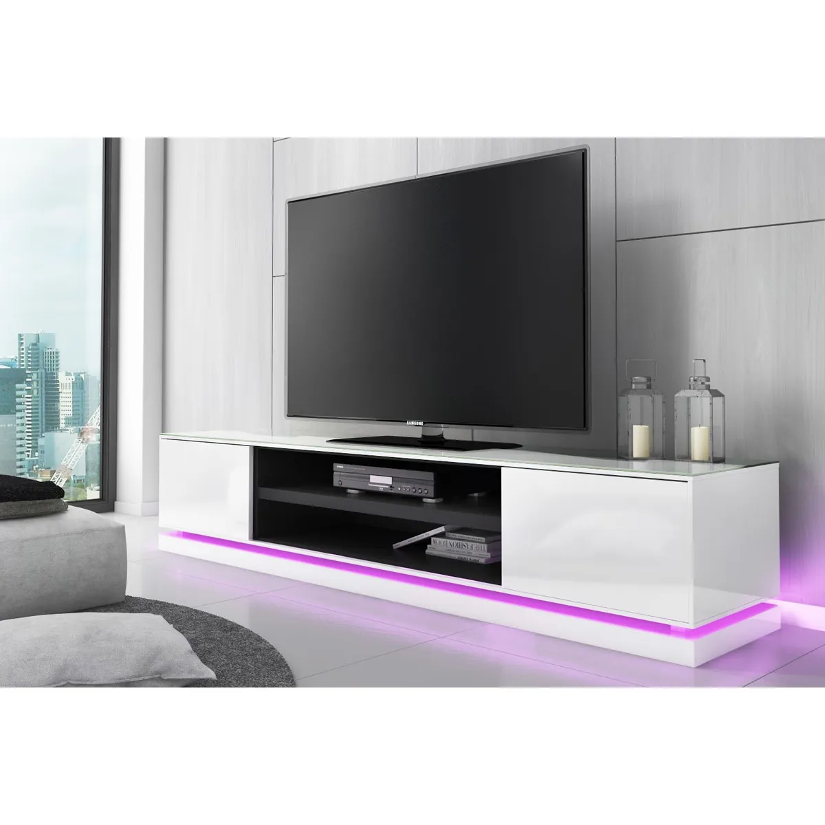 TU MESITA - Mesa Para TV Moderna Santy con LED color Blanco TU MESITA