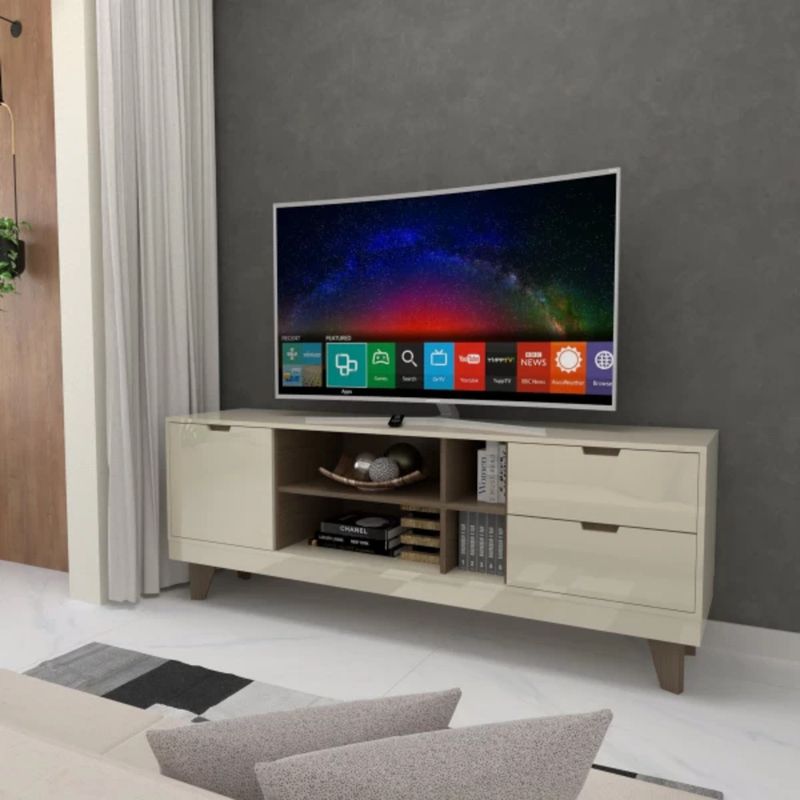 TU MESITA - Mesa de TV Clásica Alabama color Blanco 2 cajones 1 puerta TU MESITA