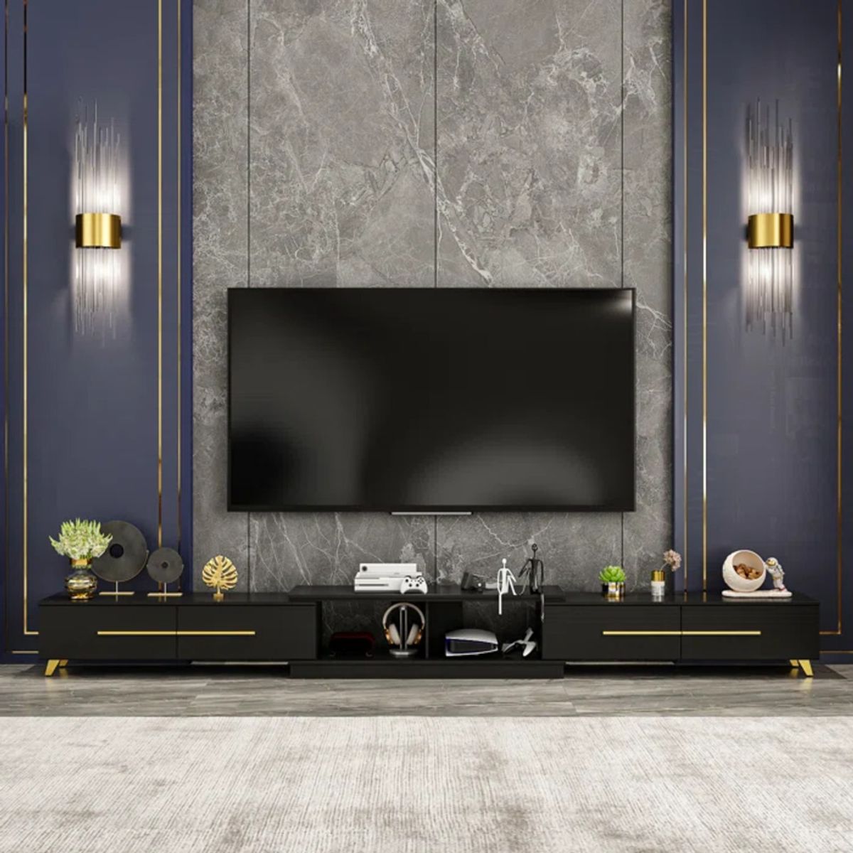 TU MESITA - Mesa de TV Expandible Royalty color Negro 4 cajones TU MESITA