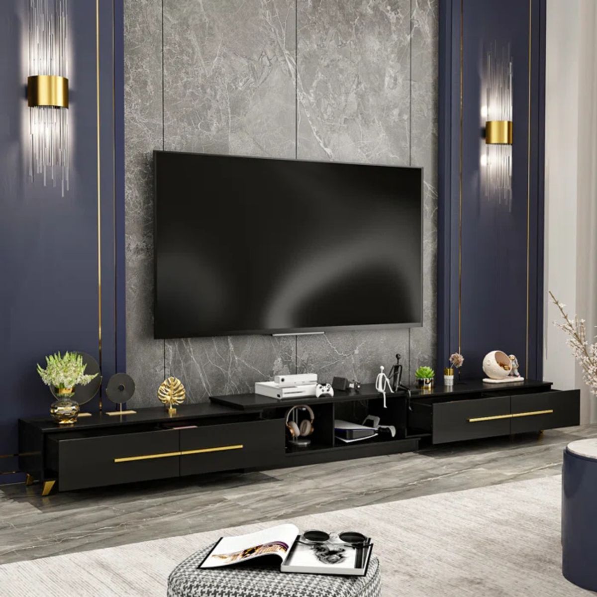 TU MESITA - Mesa de TV Expandible Royalty color Negro 4 cajones TU MESITA
