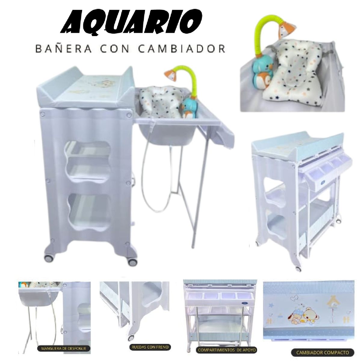 GENERICO - Bañera Con Cambiador Aquario Con Regadera-Celeste