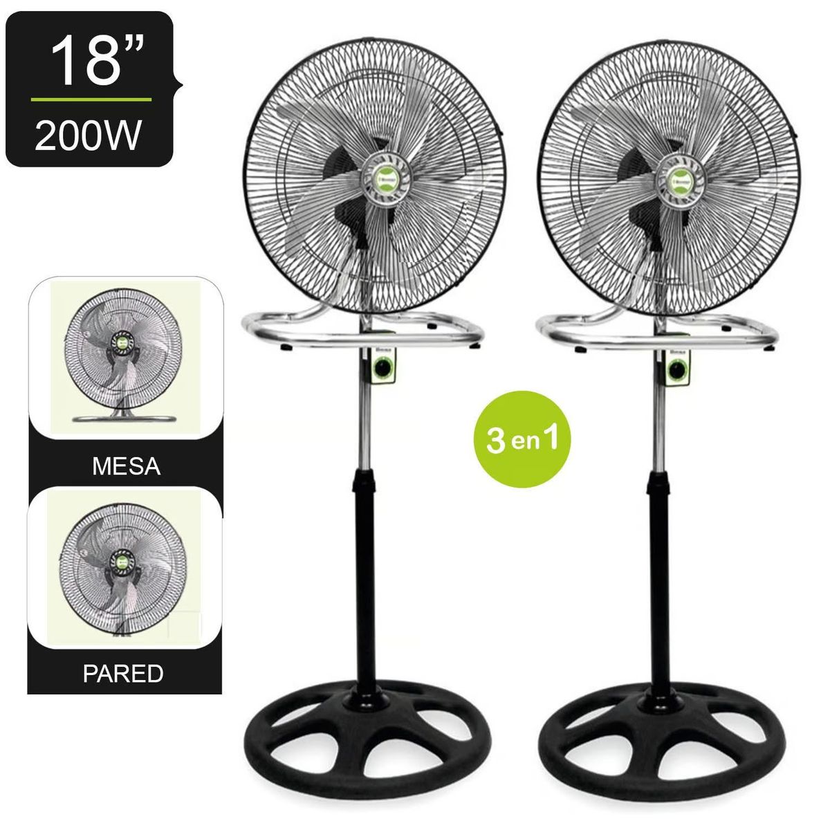 BOSSKO - Ventilador Pedestal 3 en 1 De 18″ 200 W BK-8219VI/NG x 2 unidades