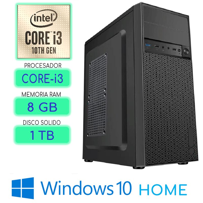 INTEL - Computadora CPU CORE i3-10100 RAM 8GB SSD 1Tb Windows 10 PC 10maGen