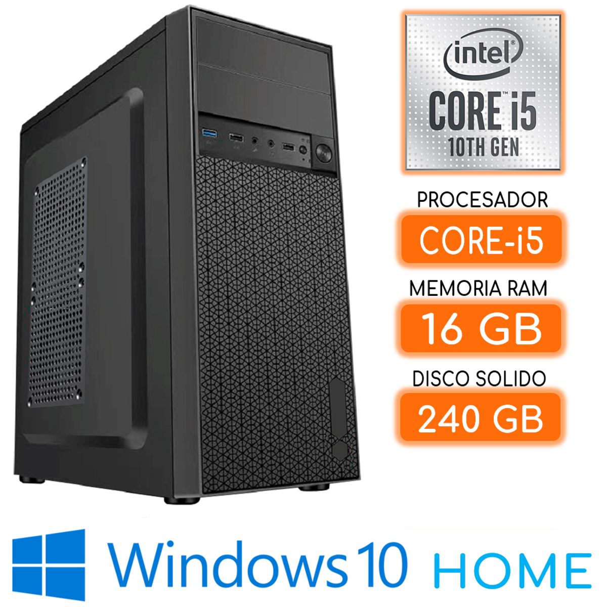 INTEL - Computadora CPU CORE i5-10400 RAM 16Gb SSD 240Gb Windows 10 PC 10maGen
