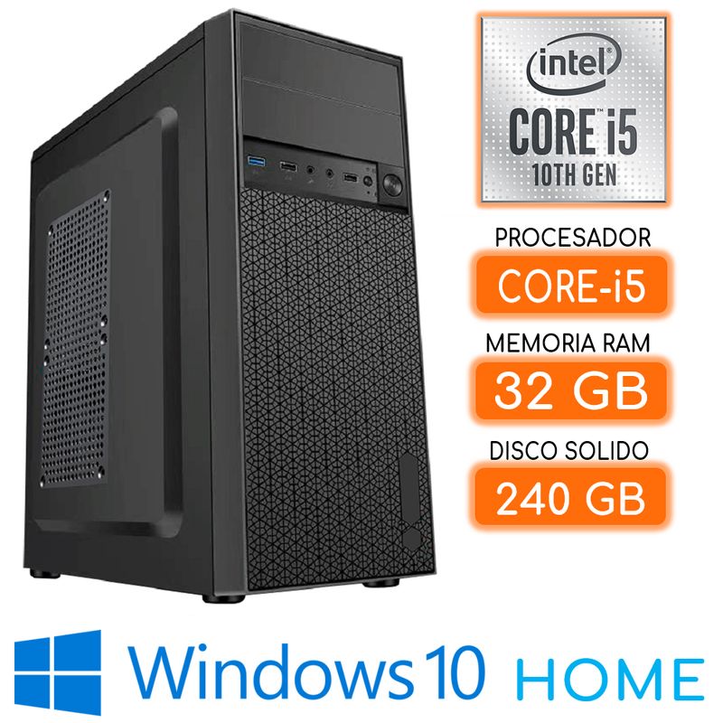 INTEL - Computadora CPU CORE i5-10400 RAM 32Gb SSD 240GB Windows 10 PC 10maGen