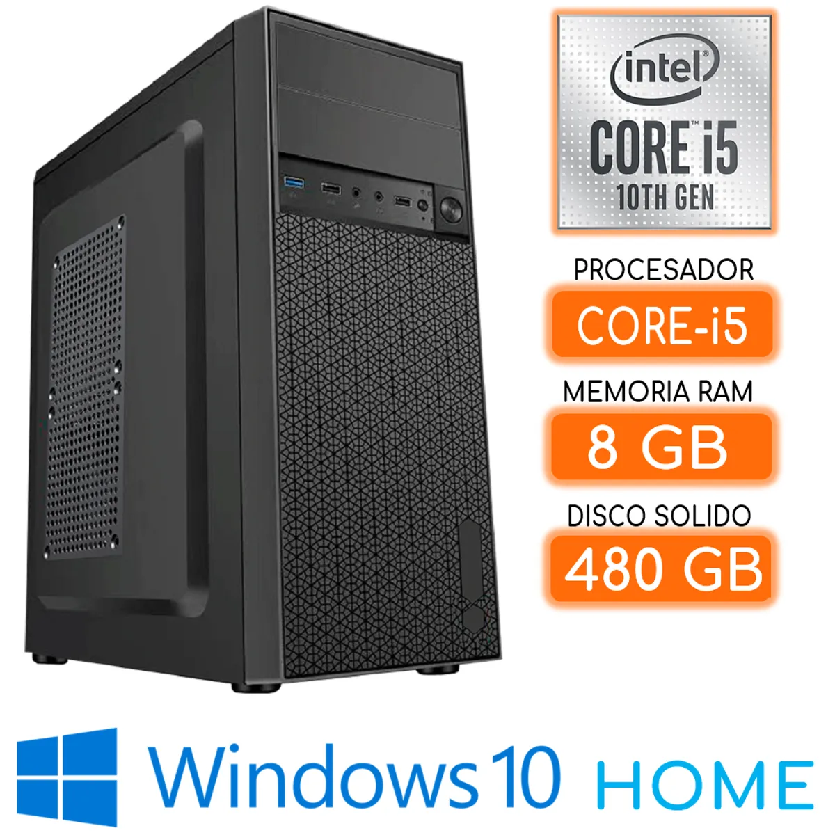 INTEL - Computadora CPU CORE i5-10400 RAM 8Gb SSD 480Gb Windows 10 PC 10maGen