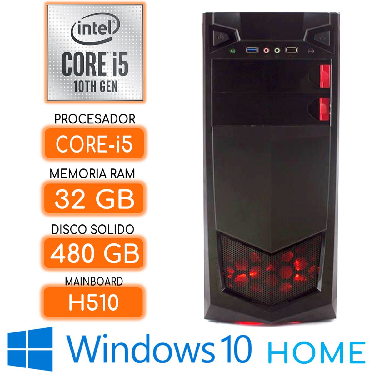INTEL - Computadora CPU CORE i5-10400 RAM 32Gb SSD 480Gb Windows 10 PC 10maGen