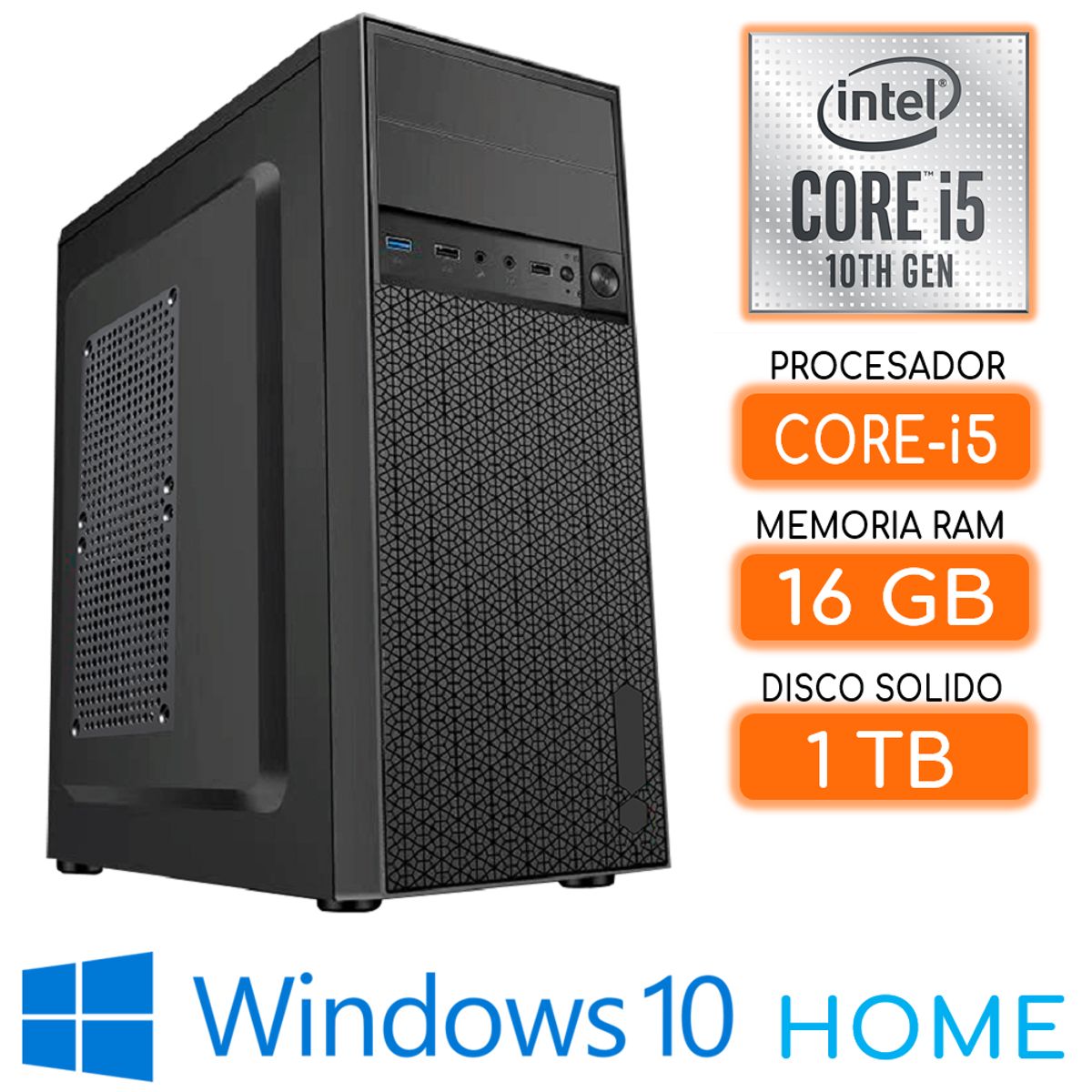 INTEL - Computadora CPU CORE i5-10400 RAM 16Gb SSD 1Tb Windows 10 PC 10maGen