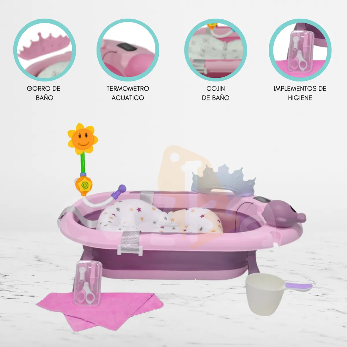 BABY KITS - Tina bañera Plegable para Bebés «JELLY SPA» Pink