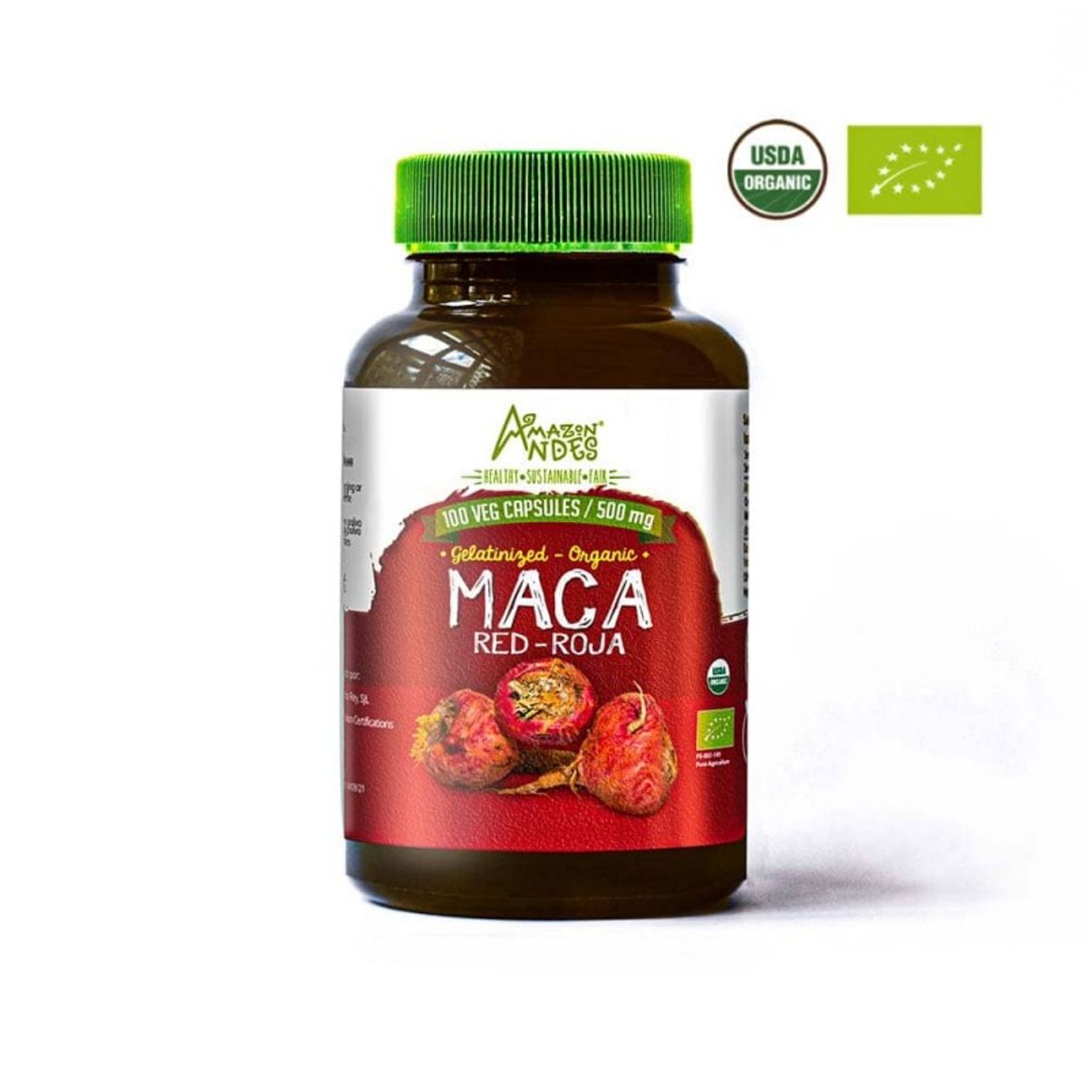 AMAZON ANDES - Maca Roja Orgánica en Cápsulas 100 u x 500 mg - Amazon Andes