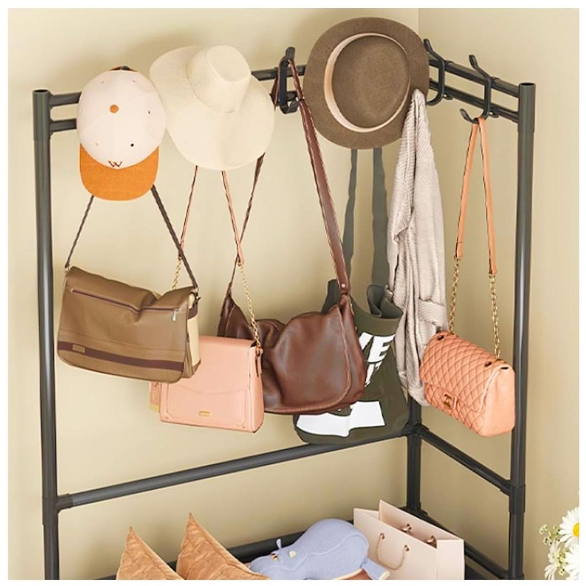 MINARI - Zapatera con Perchero Esquinero Organizador Colgador de Ropa NG P60