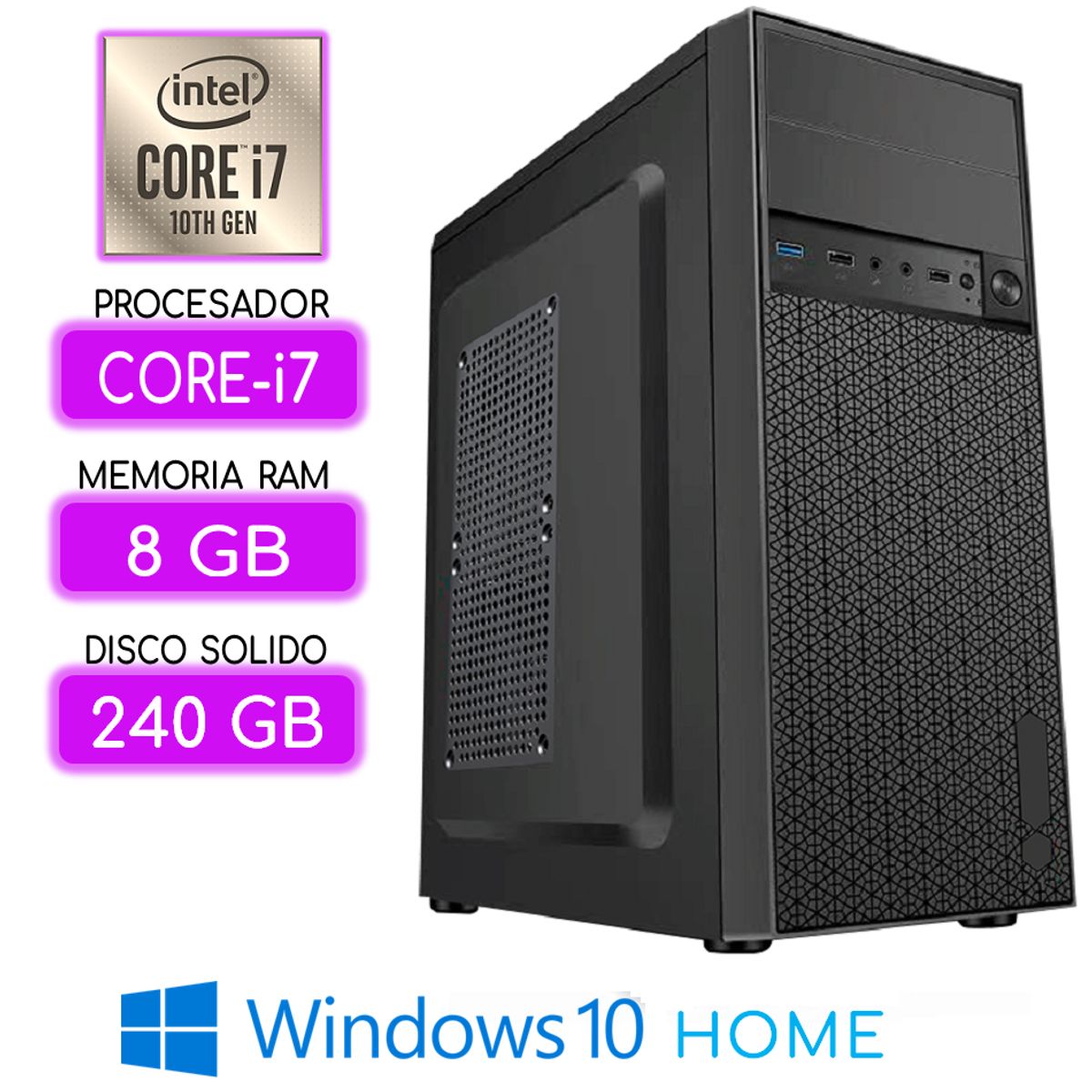 INTEL - Computadora CPU CORE i7-10700 RAM 8Gb SSD 240Gb Windows 10 PC 10maGen