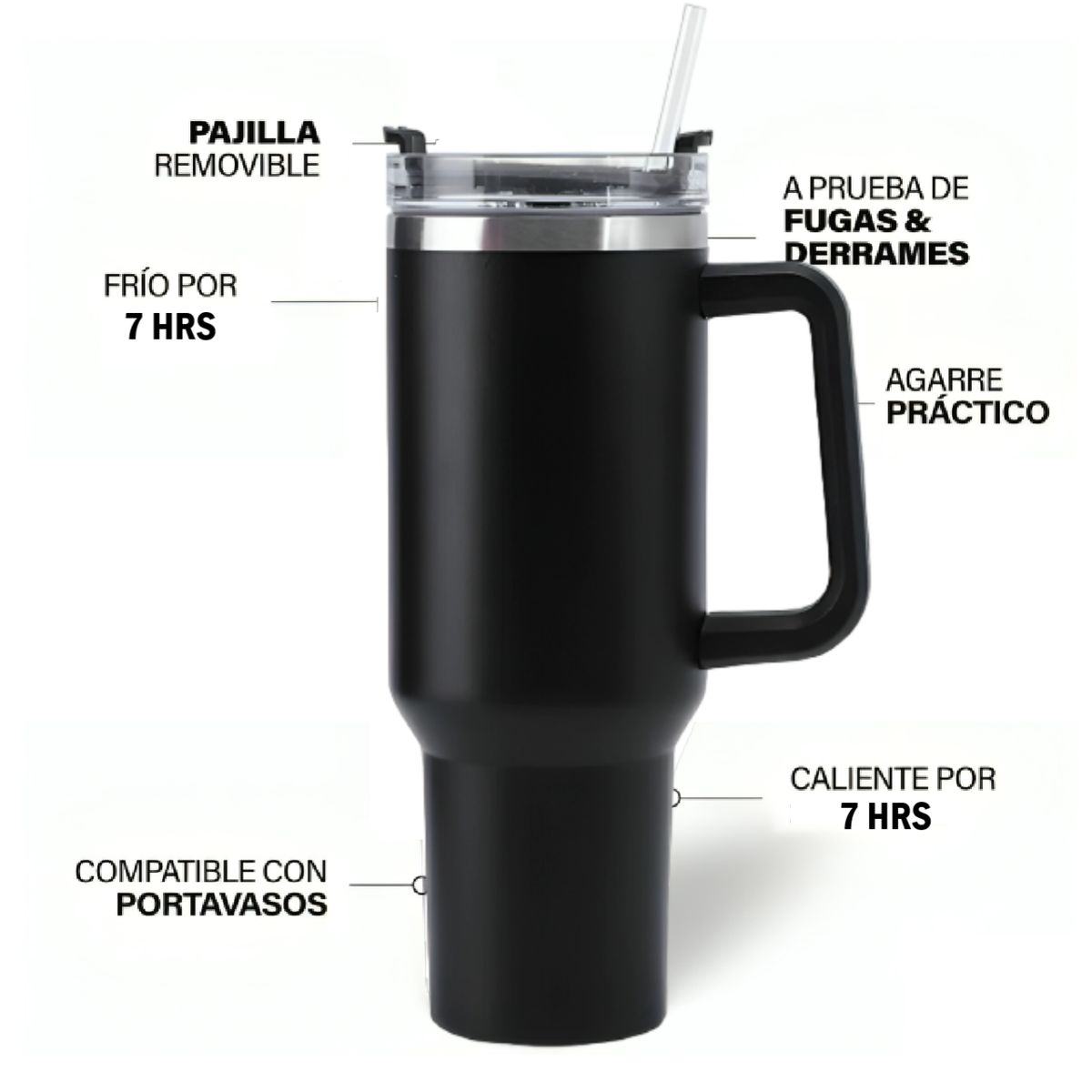 GENERICO - Tumbler Vaso Térmico de Acero Inoxidable con Sorbete NEGRO