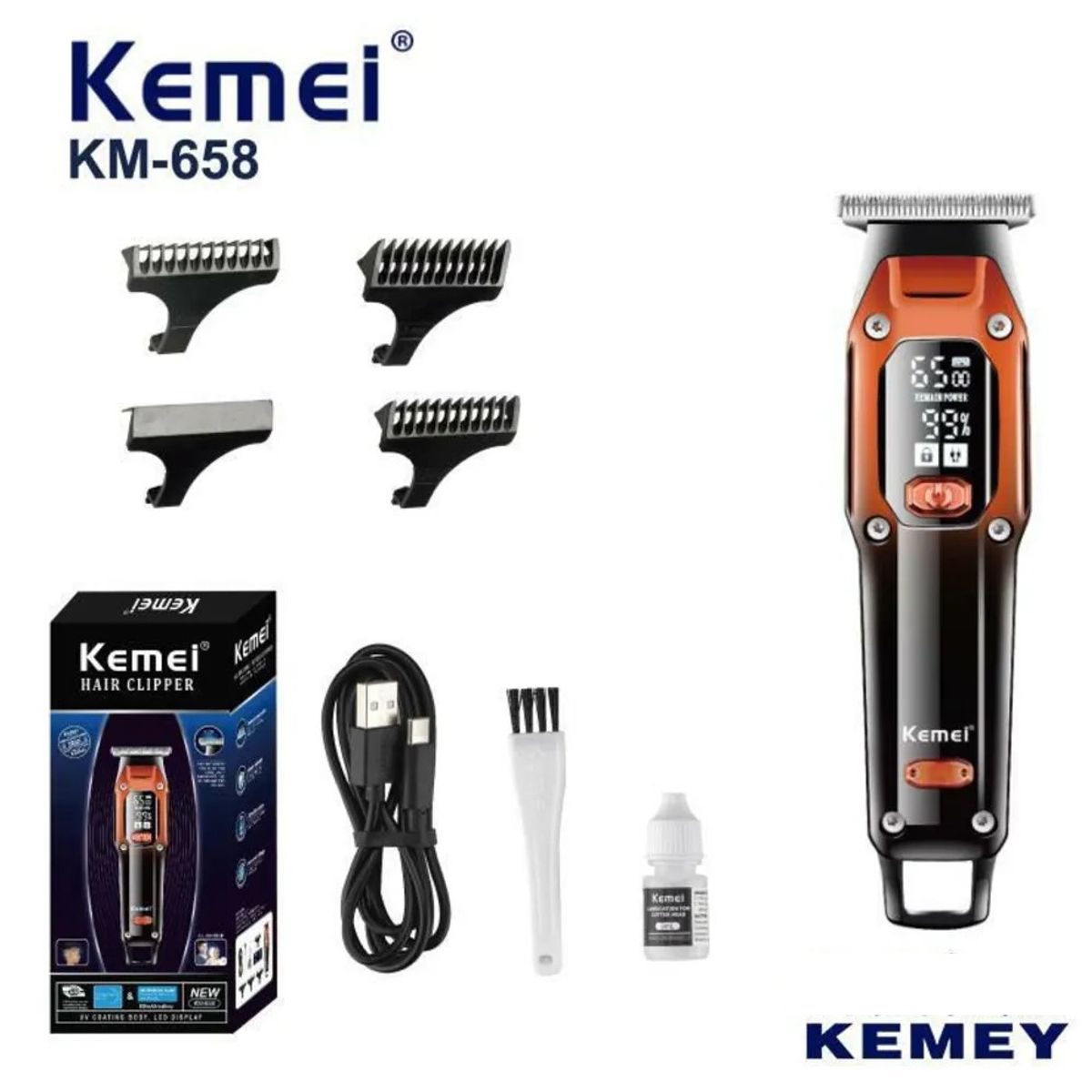 KEMEI - Máquina Cortadora de Cabello Inalámbrica Profesional Kemei KM-658