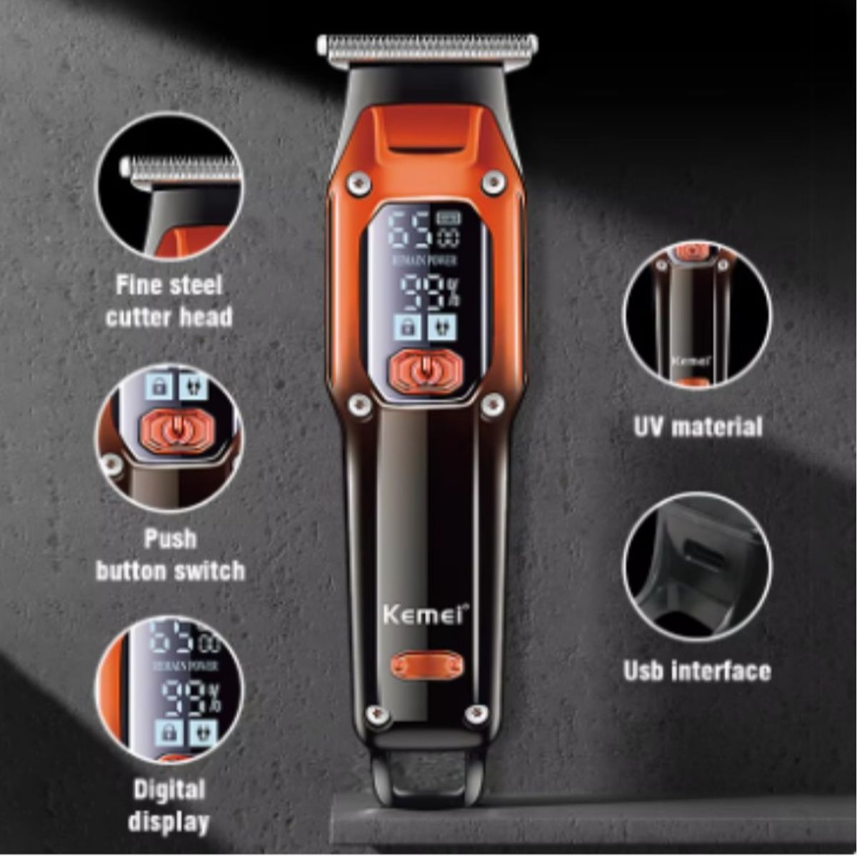 KEMEI - Máquina Cortadora de Cabello Inalámbrica Profesional Kemei KM-658