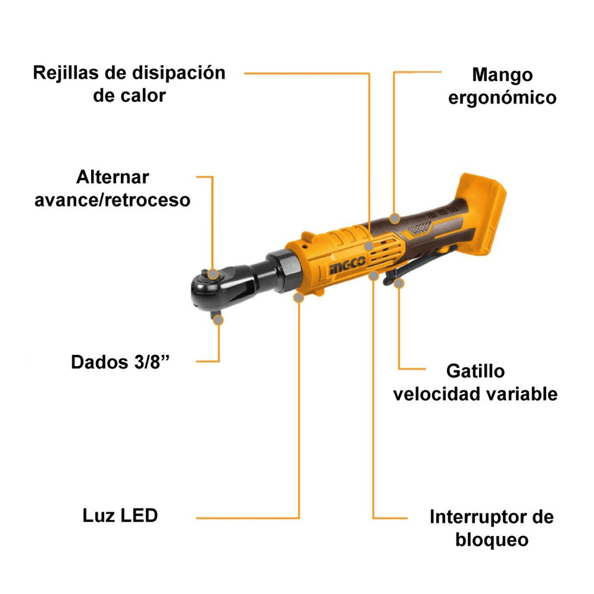 INGCO TOOLS - LLAVE RATCHET INGCO 20V 65NM 3/8" + BATERÍA  + CARGADOR CDRLI2060152