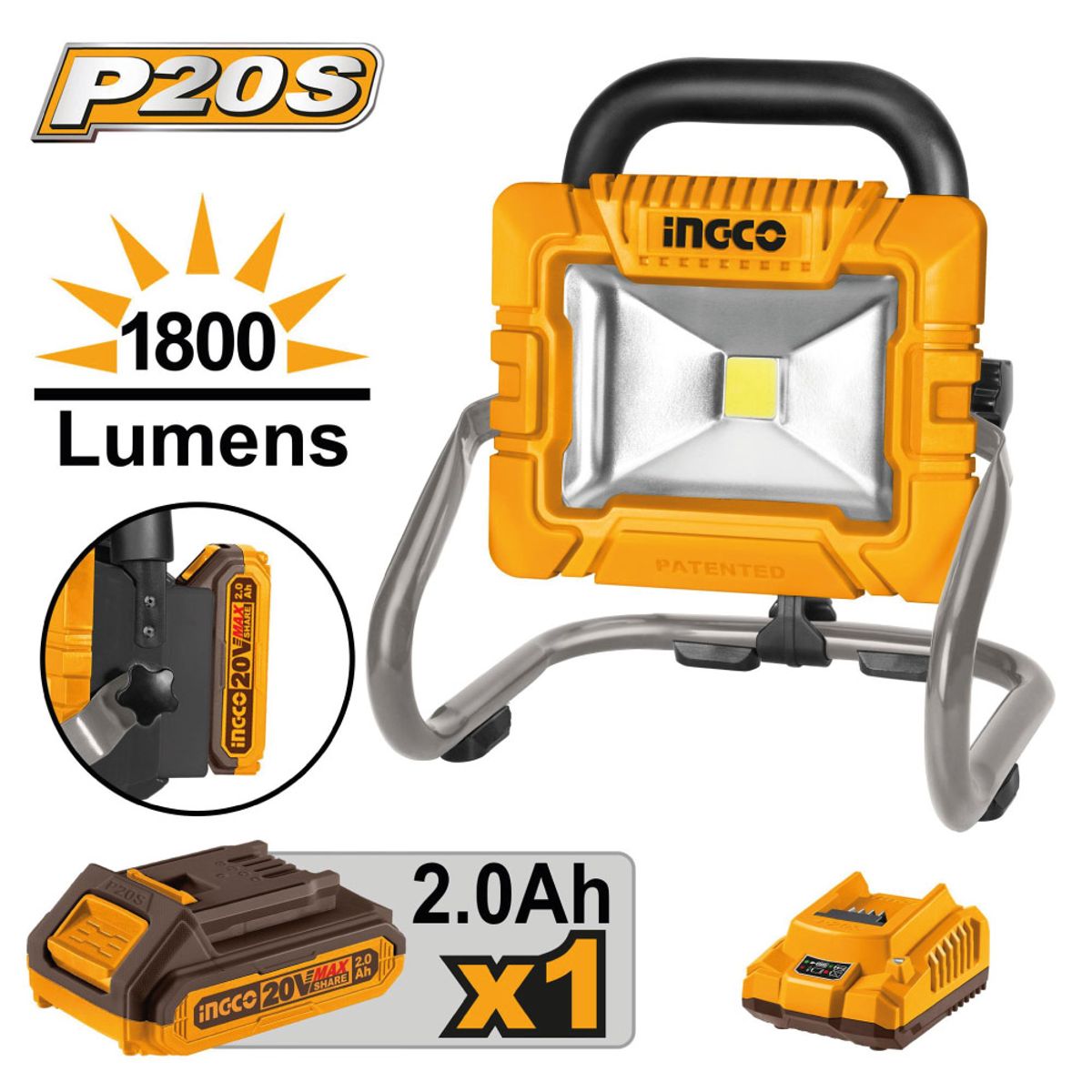 INGCO TOOLS - REFLECTOR PORTÁTIL INGCO 20V + BATERÍA + CARGADOR CWLI20258