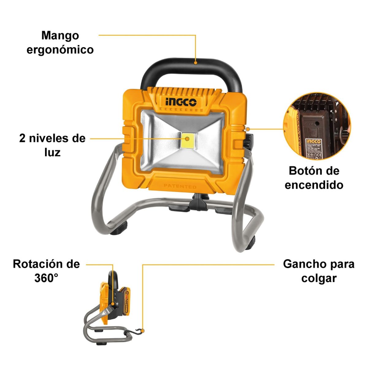 INGCO TOOLS - REFLECTOR PORTÁTIL INGCO 20V + BATERÍA + CARGADOR CWLI20258