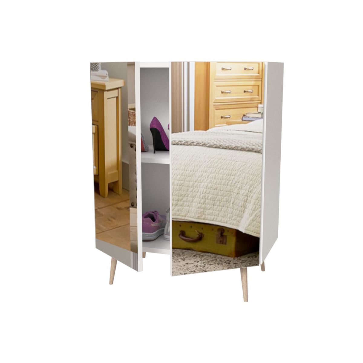 MUEBLES MACRUMO - ZAPATERO CLÁSICO + PUERTAS CON ESPEJO Y SISTEMA PUSH