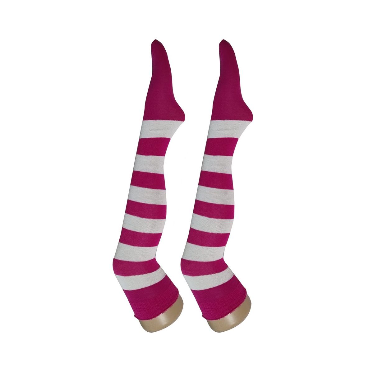 WHITE - Medias Rayas Fucsia y blanco largas halloween disfraz_.