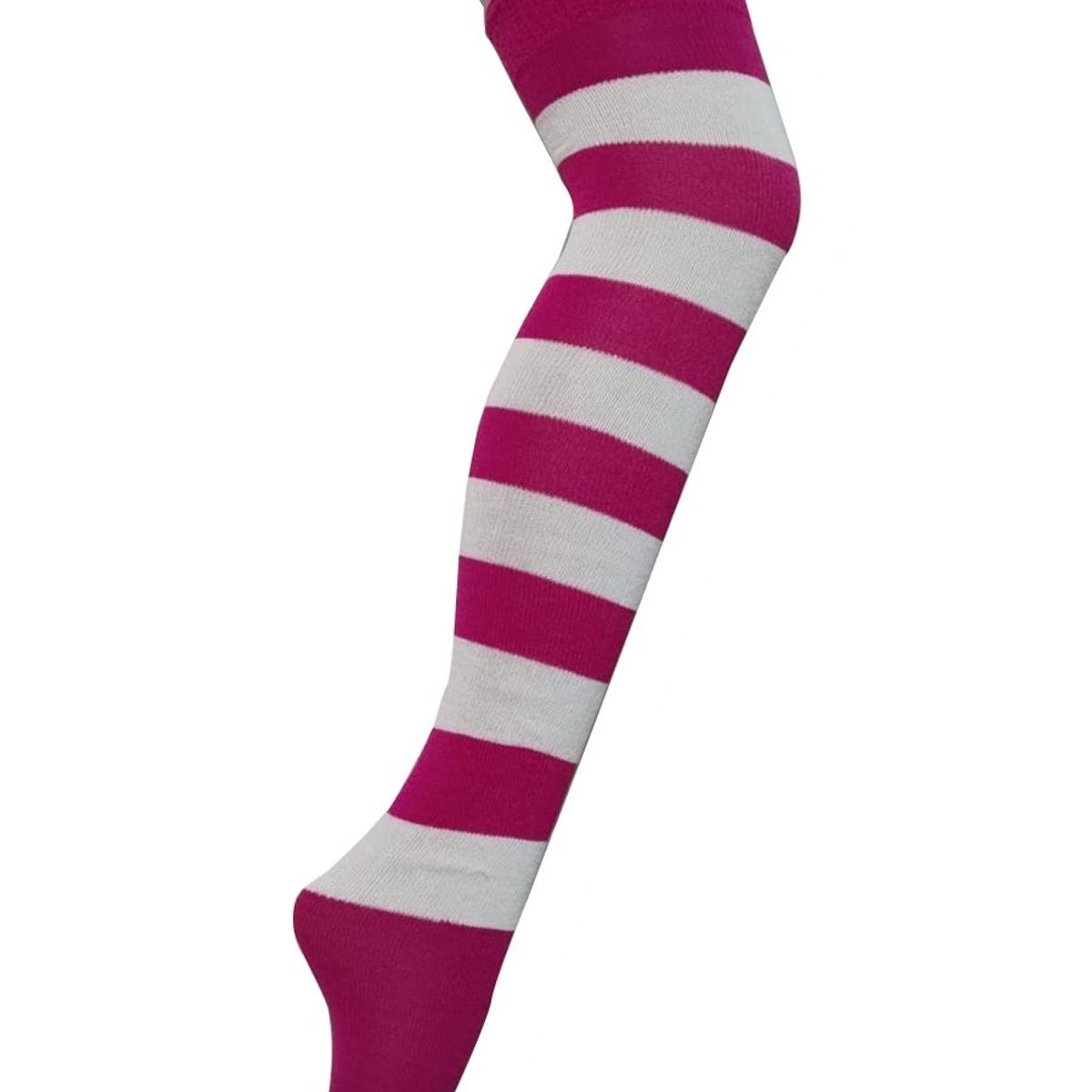 WHITE - Medias Rayas Fucsia y blanco largas halloween disfraz_.