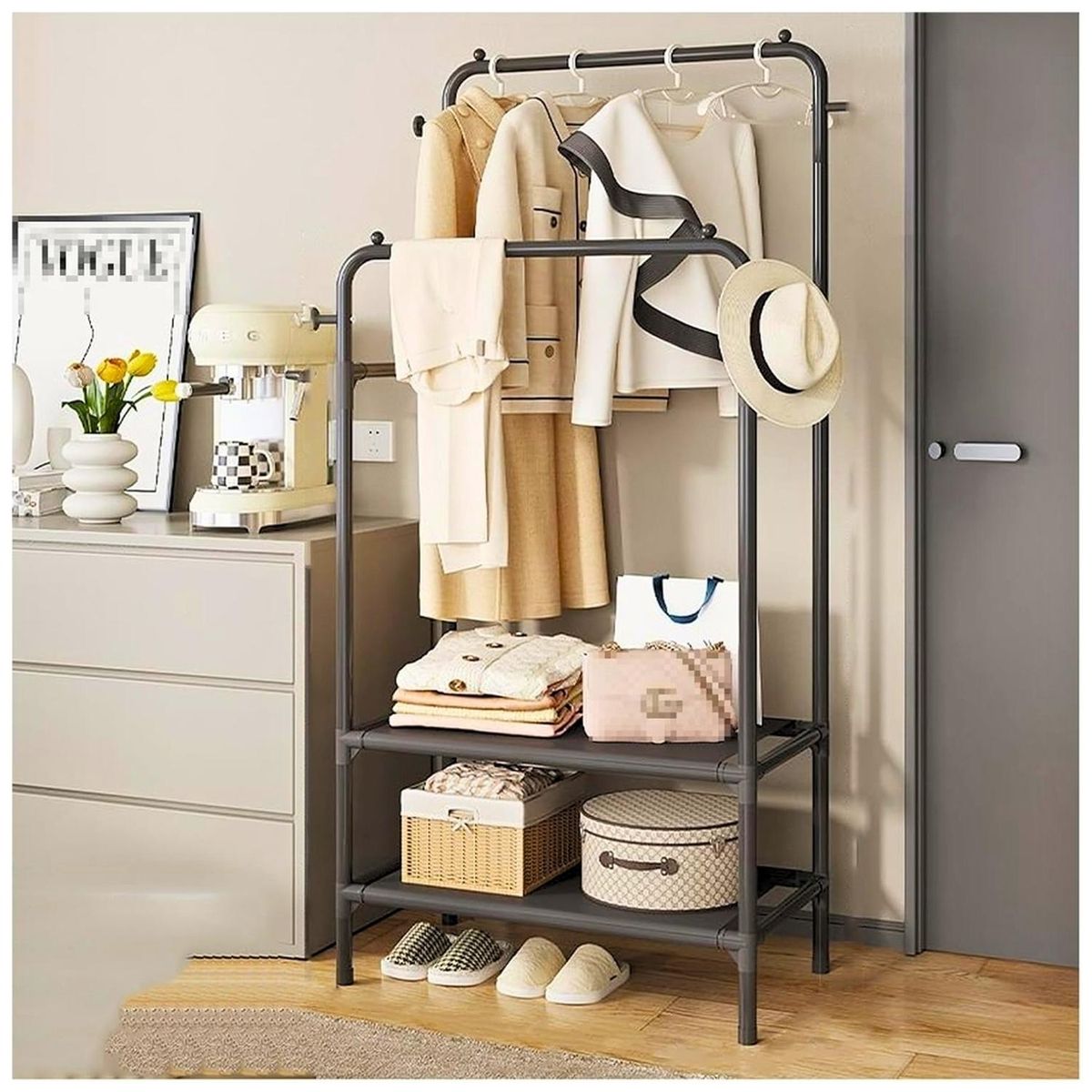 MINARI - Perchero Organizador Colgador de Ropa Zapatera Negro P84