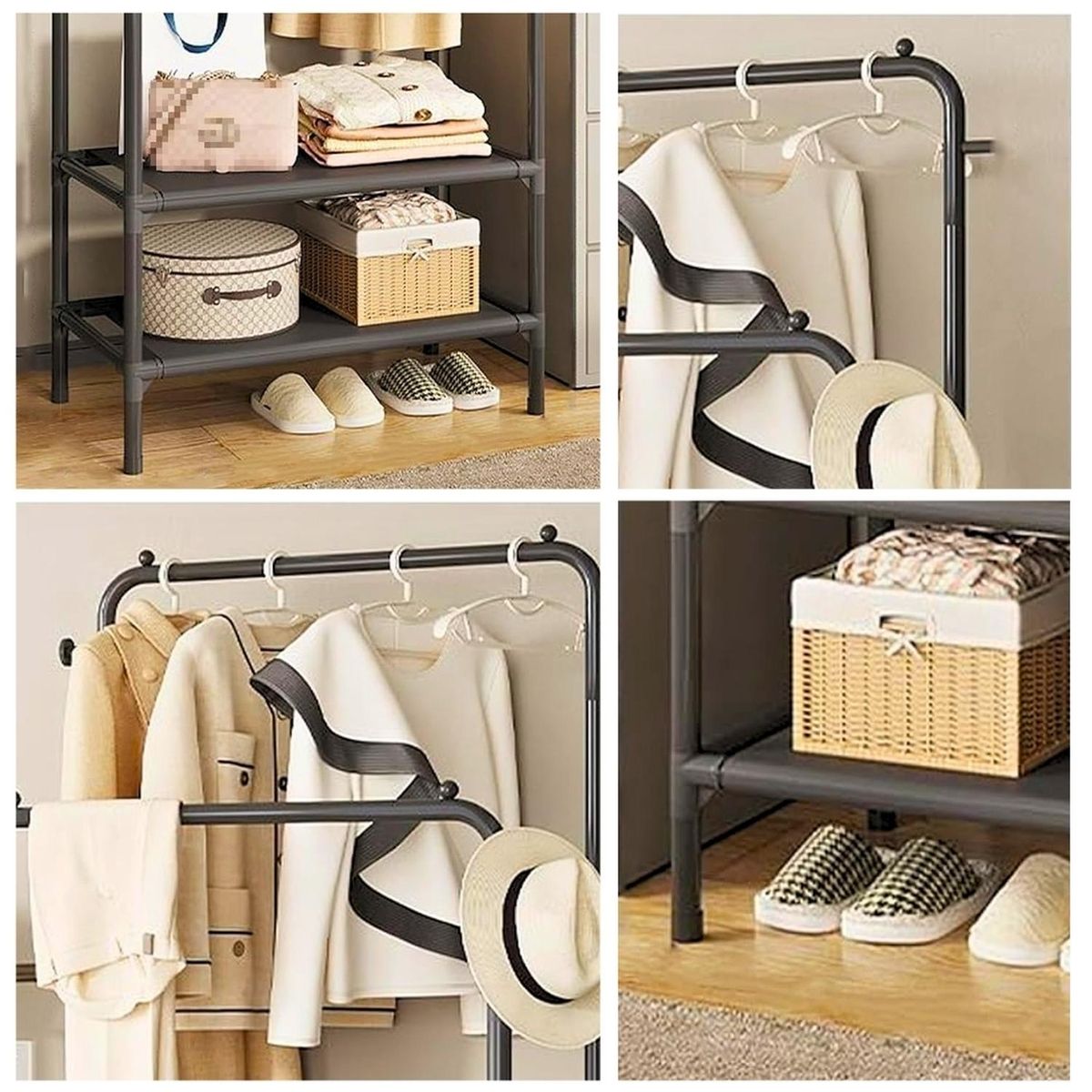 MINARI - Perchero Organizador Colgador de Ropa Zapatera Negro P84