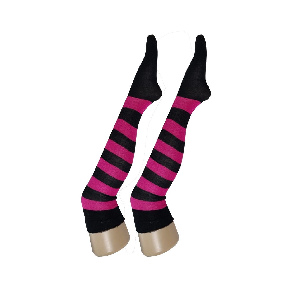 WHITE - Medias Rayas Negro y Fucsia largas halloween disfraz_.