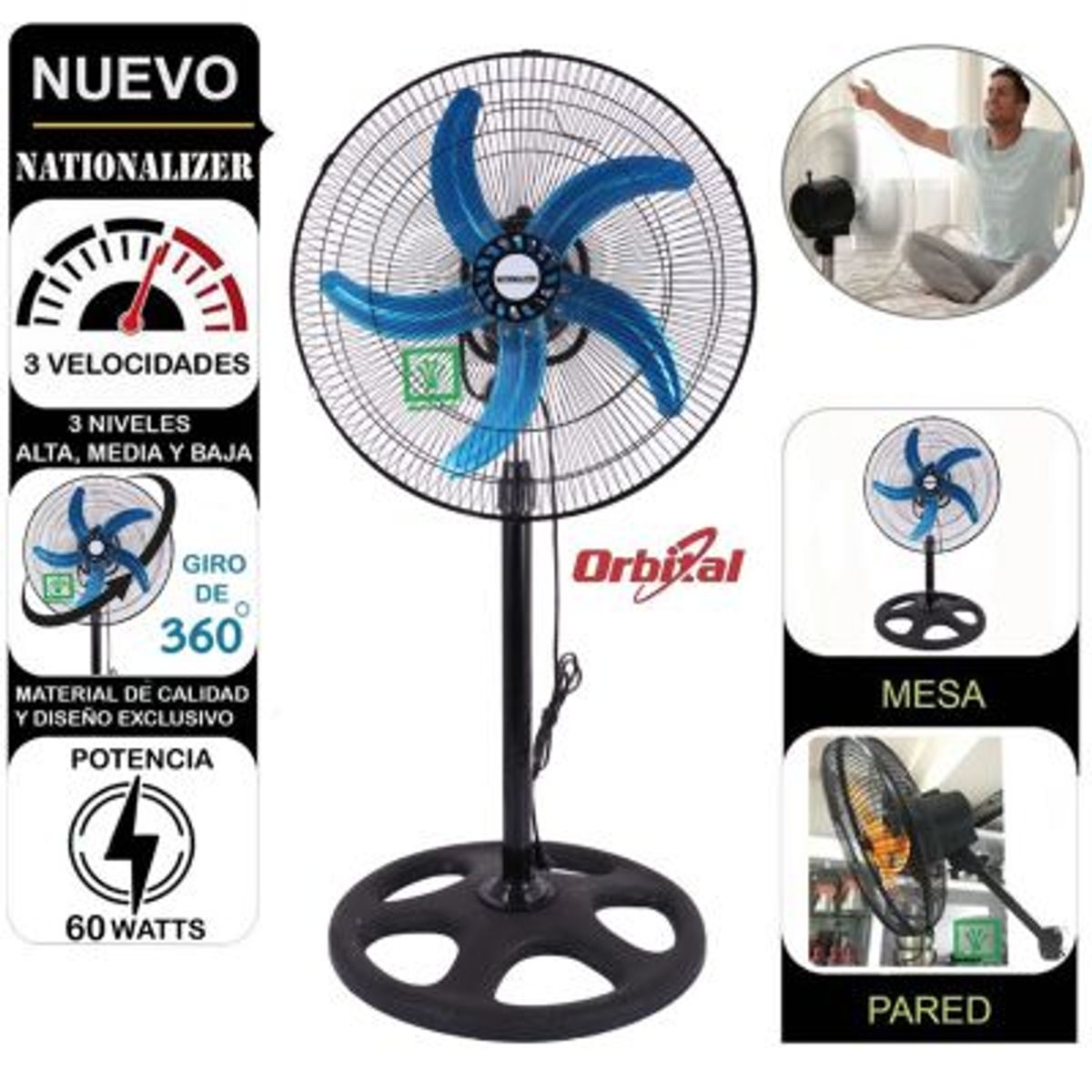 NATIONALIZER - Ventilador 3 en 1 Orbital 18″ 60W Nationalizer Negro