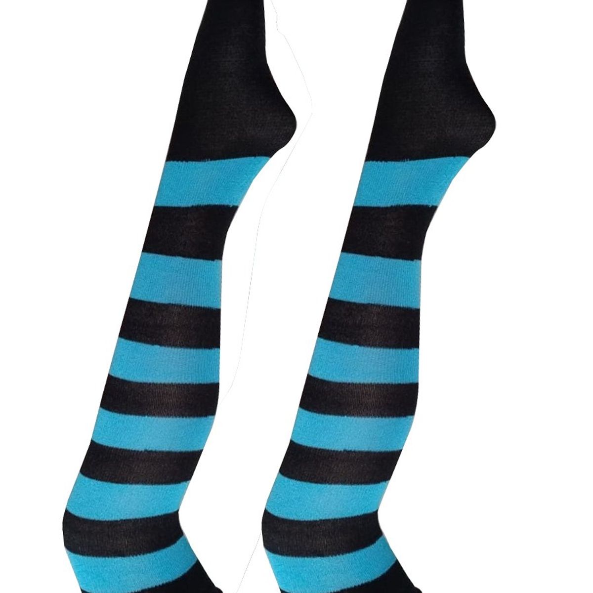 WHITE - Medias Rayas Negro y Turquesa largas halloween disfraz_.