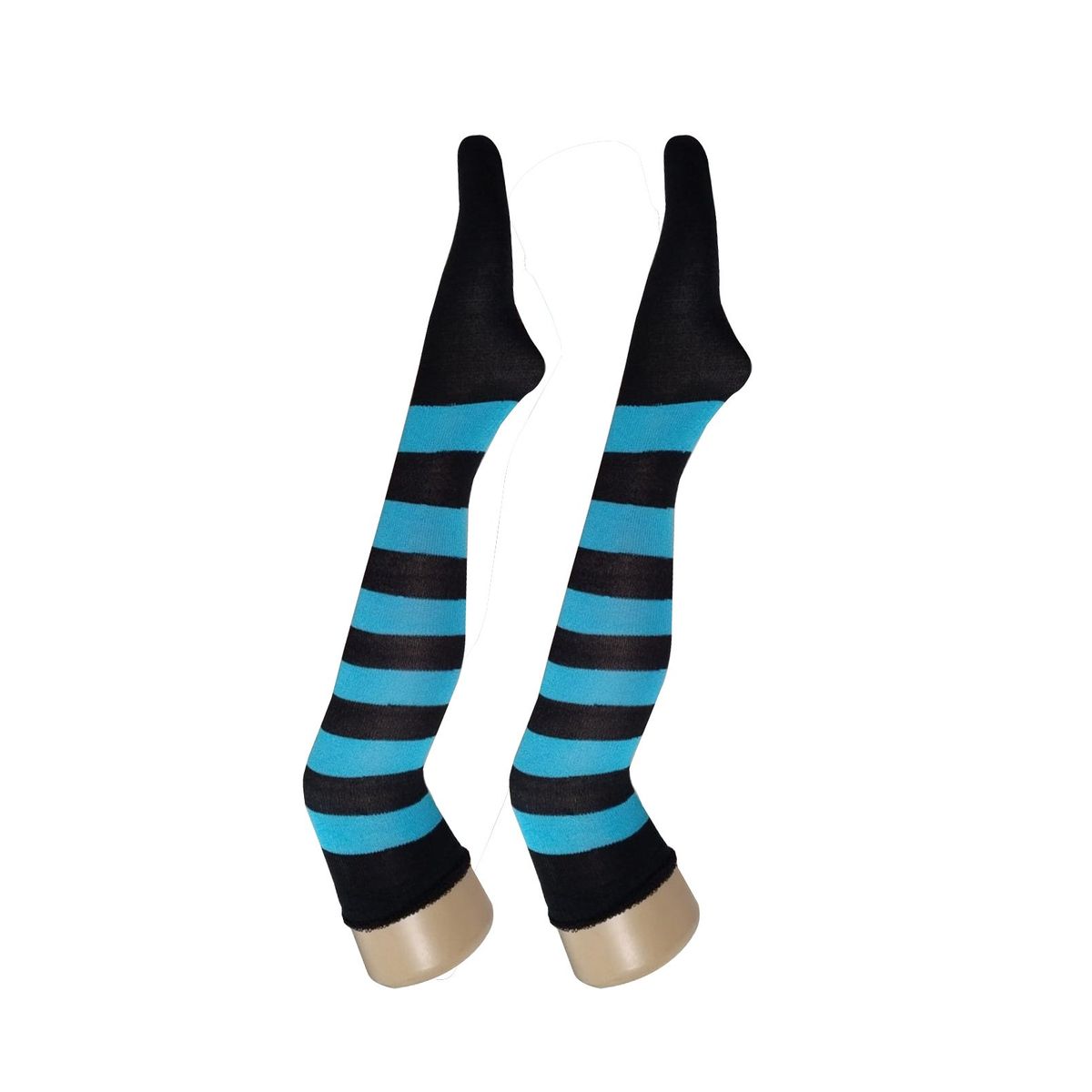 WHITE - Medias Rayas Negro y Turquesa largas halloween disfraz_.