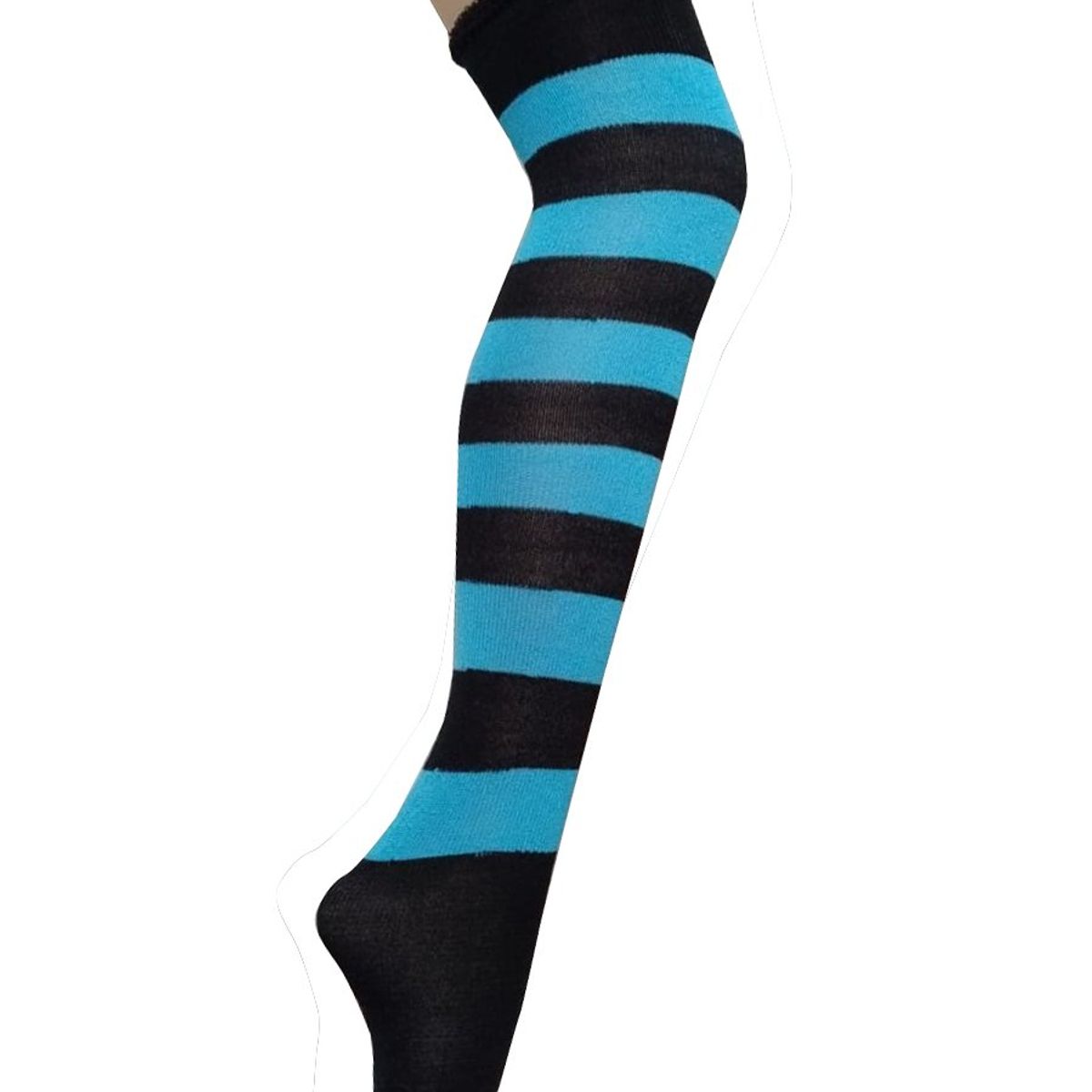 WHITE - Medias Rayas Negro y Turquesa largas halloween disfraz_.
