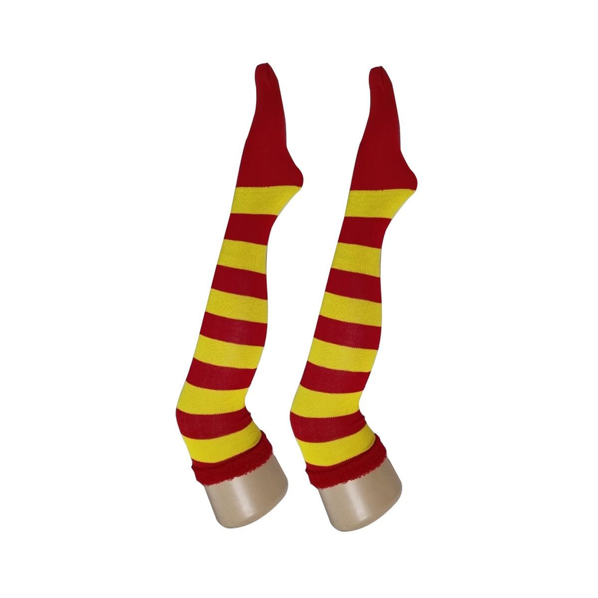 WHITE - Medias Rayas Rojo y Amarillo largas halloween disfraz_.