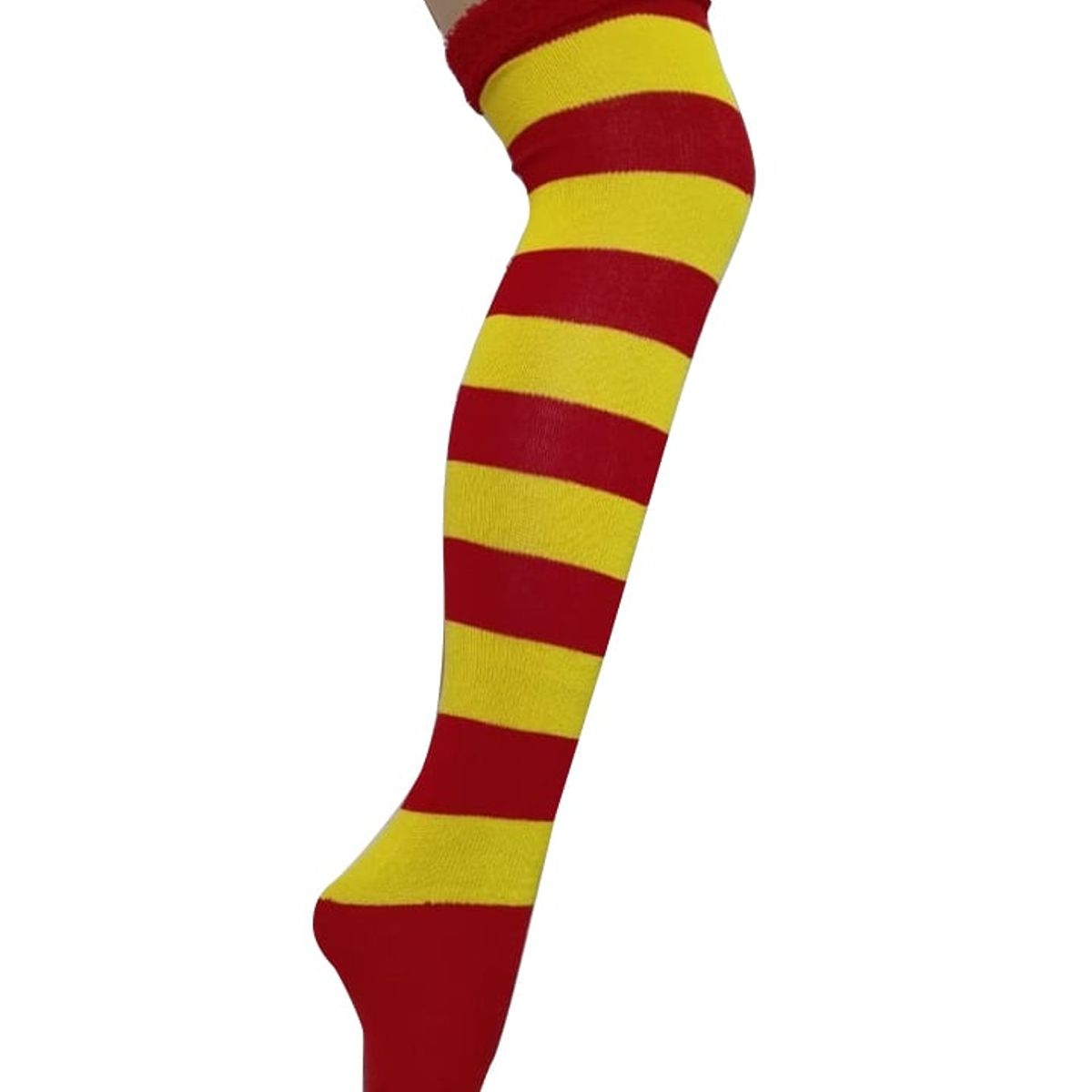WHITE - Medias Rayas Rojo y Amarillo largas halloween disfraz_.