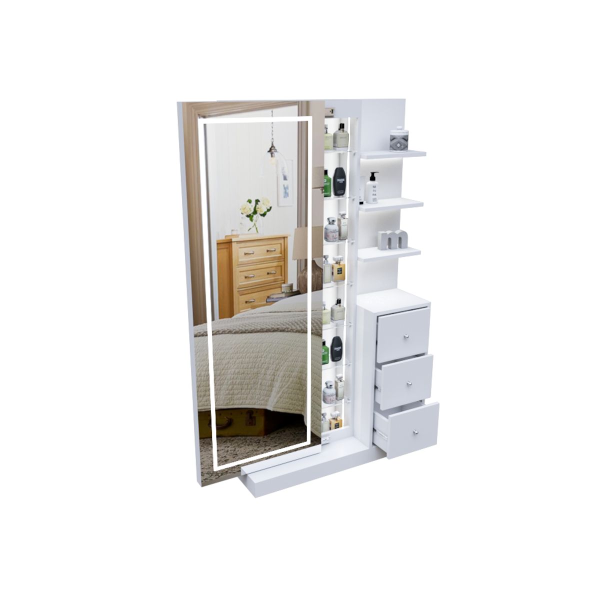 MUEBLES MACRUMO - TOCADOR CON PUERTA CORREDIZA + ESPEJO CON LUZ LED