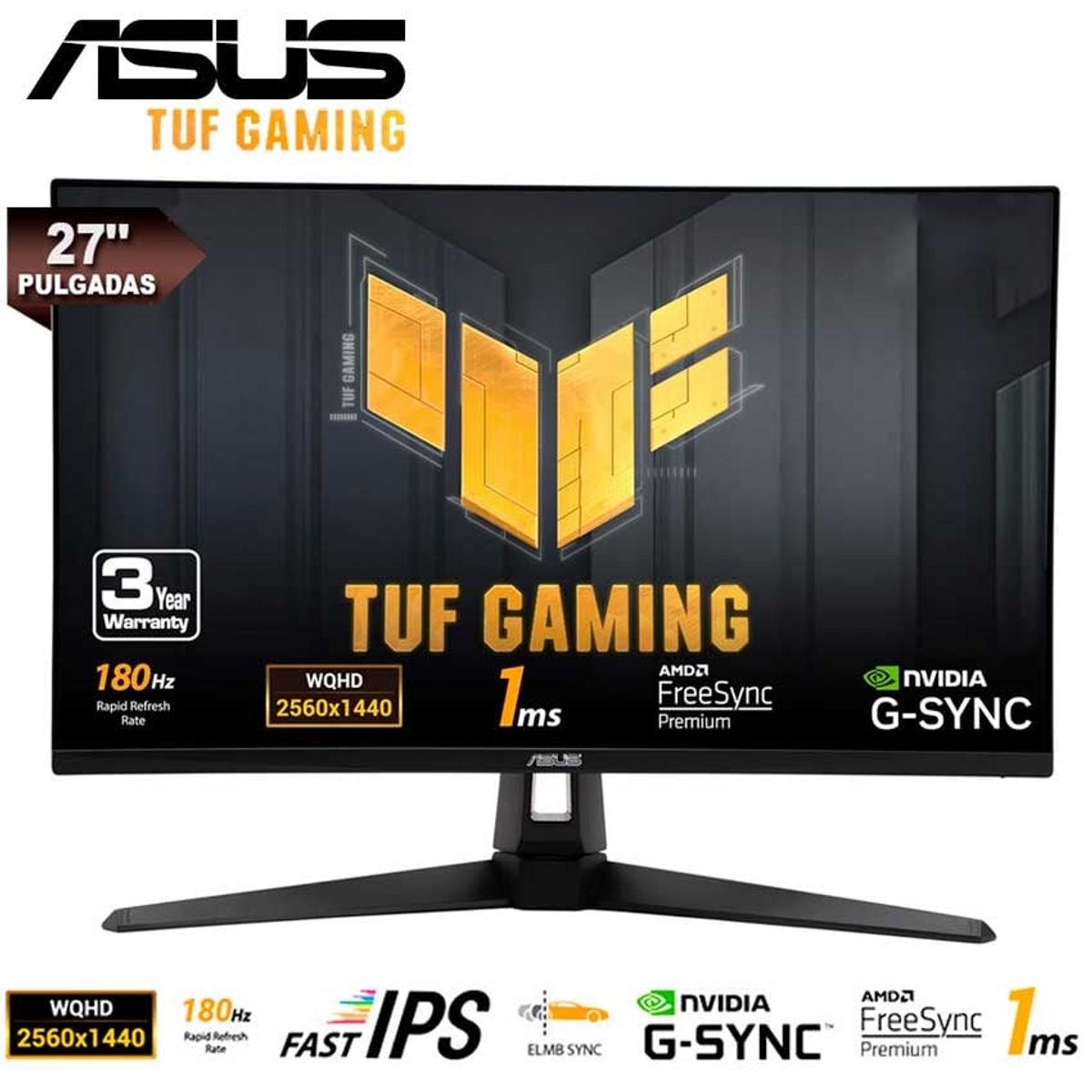 ASUS - Monitor ASUS TufGaming VG27AQ3A FAST IPS QHD 180Hz 1ms G-Sync FreeSync